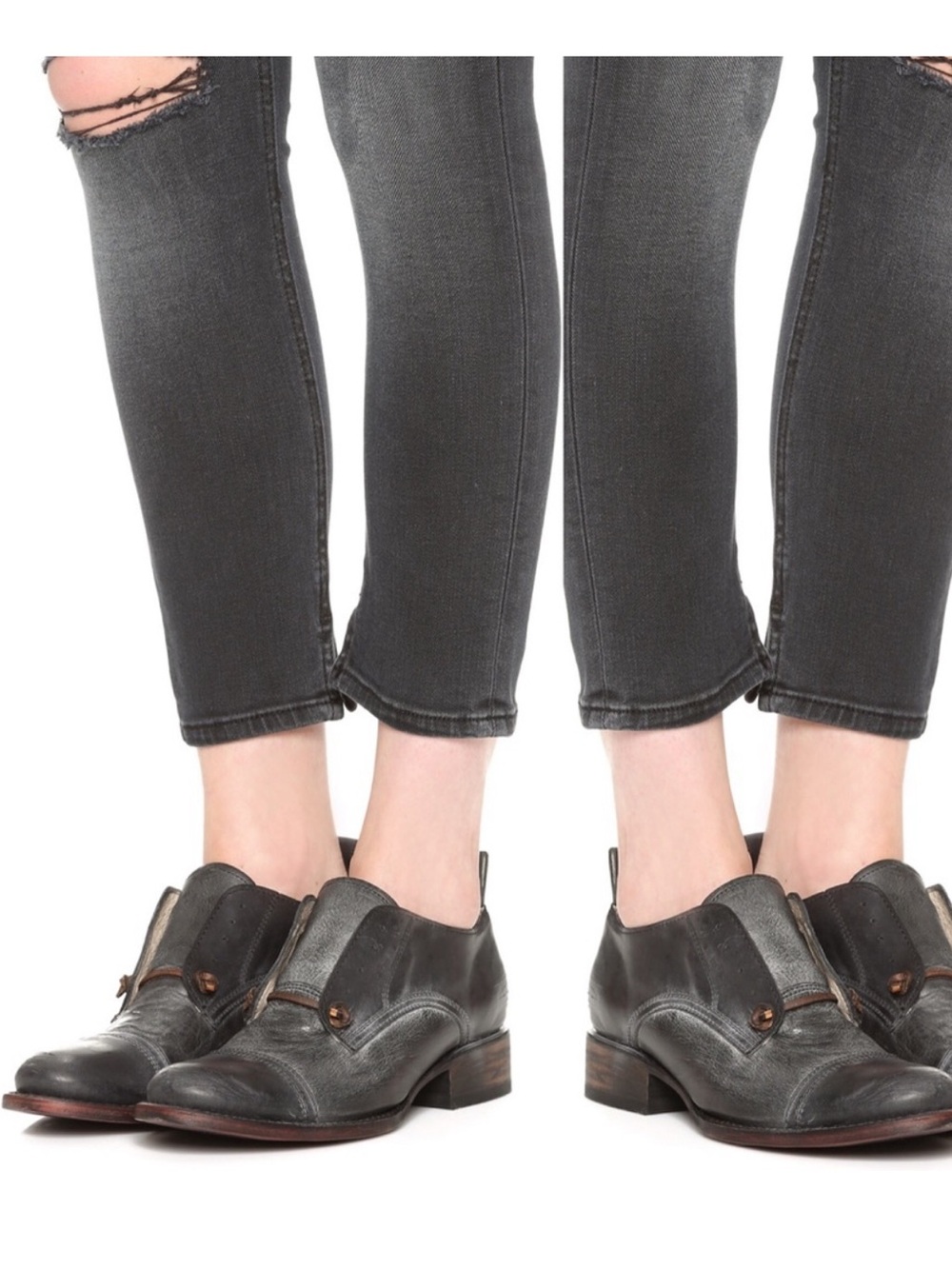 Freebird Mabel Distressed Black Leather Slip On Oxford Shoes Womens
